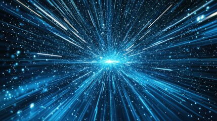 Wall Mural - Abstract burst of blue light rays with glowing particles Generative AI
