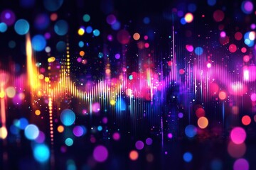 Wall Mural - Colorful flowing wave of light with glowing particles and bokeh in dark abstract Generative AI