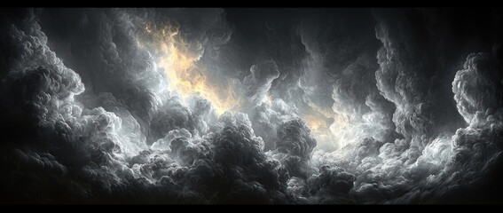 Wall Mural - Dramatic storm clouds with glowing light breaking through creating a powerful and moody atmosphere Generative AI
