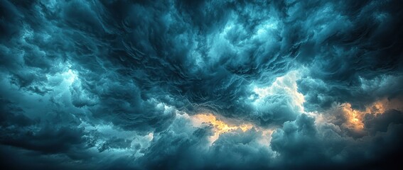 Wall Mural - Dramatic storm clouds with glowing light breaking through creating a powerful and moody atmosphere Generative AI