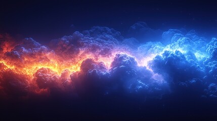 Wall Mural - Glowing electric blue clouds with lightning flashes illuminating a dark, star-filled sky creating a surreal celestial scene Generative AI