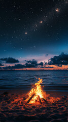 Wall Mural - Beachside New Year's Eve Bonfire Party with Close Friends 