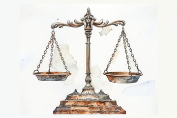 A watercolor illustration of a scale of justice with an innocent and wise expression, great for law or courtroom themed designs