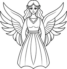 Wall Mural - Elegant Angel single line art vector illustration on white background.