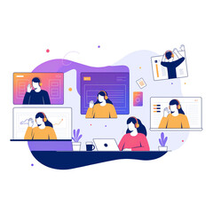 Teamwork develop social media content vector illustration. Cartoon flat tiny developer designer people team working on creative webpage, news portal or information website. Web development background