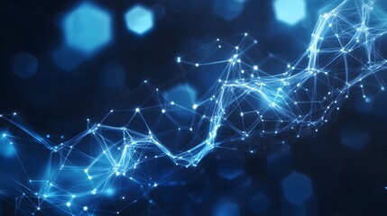 Poster - Abstract Blue Network of Interconnected Lines and Glowing Points