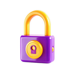 Poster - A vibrant purple and yellow padlock designed with a modern aesthetic, emphasizing security and safety through playful colors.