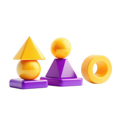 Poster - A vibrant arrangement of geometric shapes in yellow and purple. The composition includes a triangle, a circle, and a square, perfect for play.
