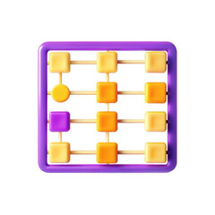 Poster - A vibrant 3D model of an abacus with purple, yellow, and orange beads, showcasing a playful design suitable for educational purposes.