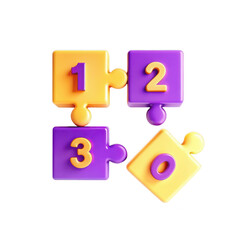 Poster - A vibrant arrangement of colorful puzzle-shaped blocks featuring numbers 1 to 3 and 0. The blocks are yellow and purple, showcasing engaging educational design.
