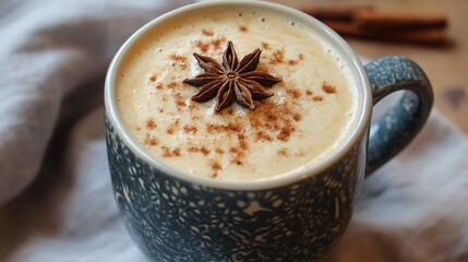 Poster - A cup of coffee with an anise star and cinnamon.