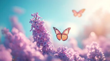 Wall Mural - floral spring landscape with wild pink lilac flowers