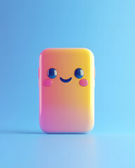 Poster - 3d icon kawaii cellphone in pastel colors isolated on sky blue background