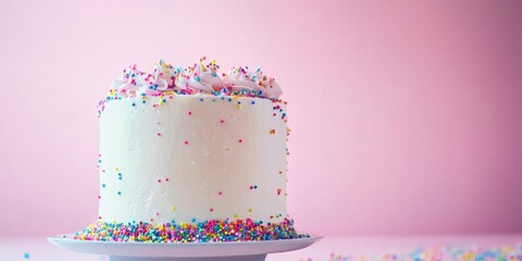 Delicious White Cake with Colorful Rainbow Sprinkles Perfect for Celebrations and Parties