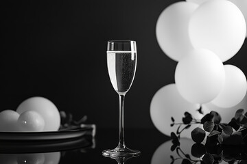 Poster - Minimalist Monochrome New Year's Eve Celebration with Champagne 