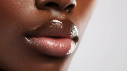 Sticker - Close up view of beautiful black skin woman lips. Fashion make up, beauty injections concept, cosmetology