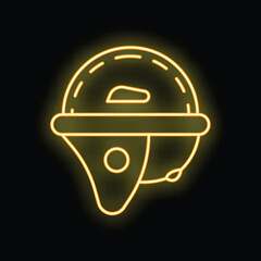 Poster - Glowing neon icon of an astronaut helmet, shining yellow against a dark background