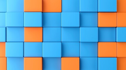 Poster - Vibrant abstract design featuring a dynamic interplay of blue and orange squares, creating a bold visual rhythm and energetic atmosphere for modern art or digital projects.
