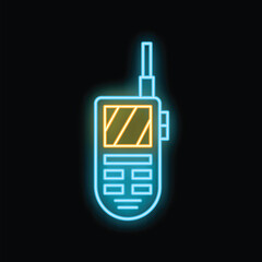 Wall Mural - Blue neon walkie talkie glowing on a black background