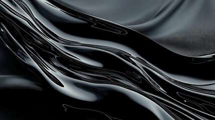 Poster - Futuristic Black Liquid Surface with Neon Ripples, a sleek and dynamic backdrop featuring flowing textures and vibrant highlights, ideal for modern design and digital projects.