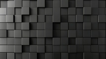 Poster - Futuristic High-Tech Structure, dark background featuring a square block design, textured wall with a 3D cube tile pattern, sleek and modern aesthetic, digital render.