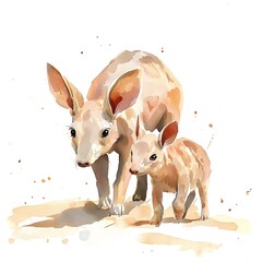 Canvas Print - Watercolor Painting of a Mother and Baby Bandicoot.