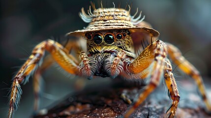 Wall Mural - A spider with a hat on its head and a hat on the top, Halloween elements, Happy Halloween