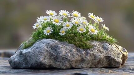 Wall Mural - Delicate Daisies Blooming on a Stone