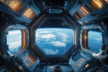 the view from inside a space station orbiting earth.