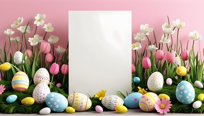 Wall Mural - Colorful Easter banner featuring festive designs and ample space for personalized messages