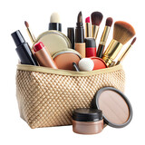 Composition with bag makeup isolated on white background