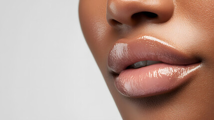 Wall Mural - Close up view of beautiful black skin woman lips. Fashion make up, beauty injections concept, cosmetology