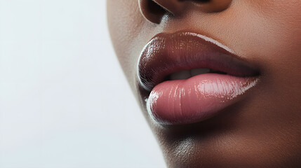 Wall Mural - Close up view of beautiful black skin woman lips. Fashion make up, beauty injections concept, cosmetology