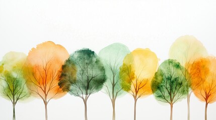 Simple and elegant abstract trees and leaves watercolor background, white background, horizontal banner.
For card, invitation, web, social media, presentation, slide show, marketing, advertising.