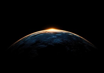Wall Mural - a black background with the sun rising over earth's horizon.
