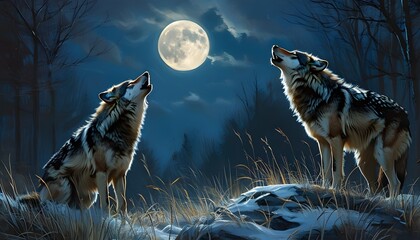 Wall Mural - Lone Wolf Singing to the Illuminated Night Sky