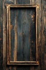 Wall Mural - A rugged wooden plank wall with a tarnished brass frame, the empty middle creating a rustic vibe 