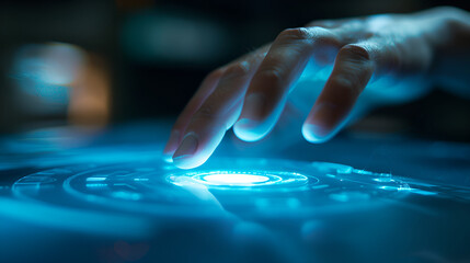hand pushing a button on a touch screen interface
