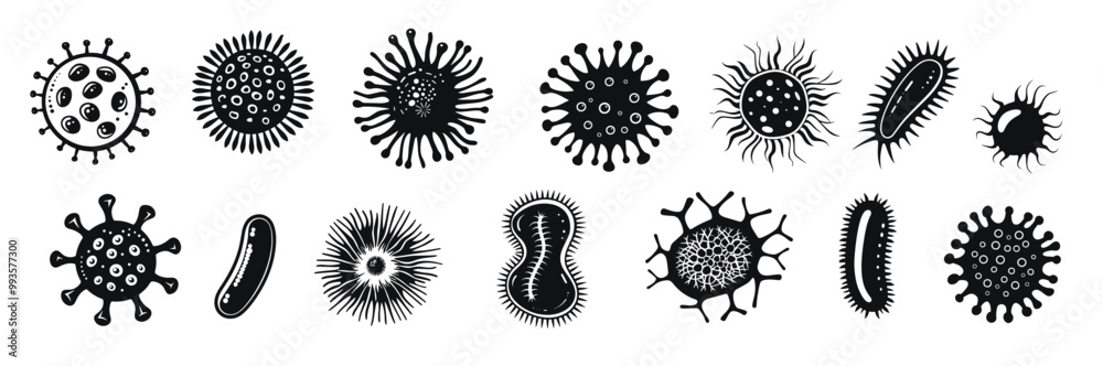 Set of various bacteria and virus icons, detailed vector illustration ...