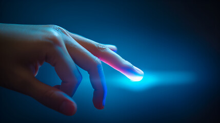 hand pushing a button on a touch screen interface