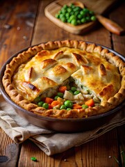 Homemade vegetable pie with a golden crust.