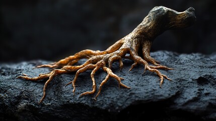 Wall Mural - close-up of tree roots on dark ground