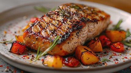 Wall Mural - Grilled Salmon with Roasted Vegetables