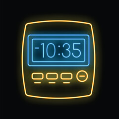 Poster - Glowing neon line digital alarm clock showing ten thirty five icon isolated on black background