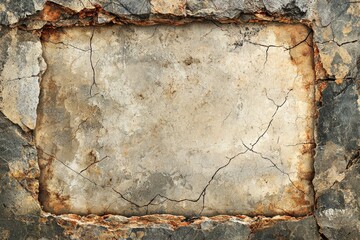 Wall Mural - A weathered stone background with a cracked marble frame, the empty center evoking an ancient, historic look 