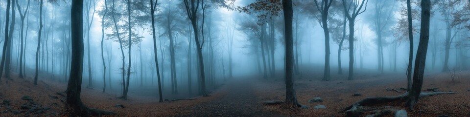 Wall Mural - A forest with trees and a foggy sky