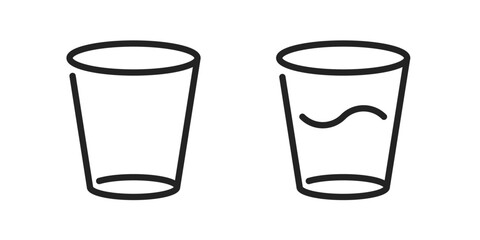 Poster - Glass water icon full empty line stroke outline simple vector graphic illustration set, drink cup thin linear pictogram silhouette image clip art
