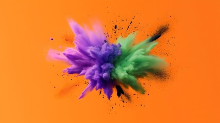 Poster - Vibrant Mystical in Purple Green and Black - Striking Contrast Against Dark Orange Background for Dynamic Visual Impact