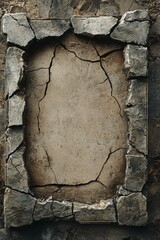 Wall Mural - A weathered stone background with a cracked marble frame, the empty center evoking an ancient, historic look 