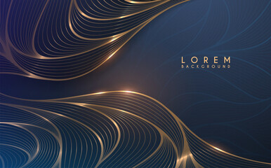 Fototapete - Golden waved lines on blue background